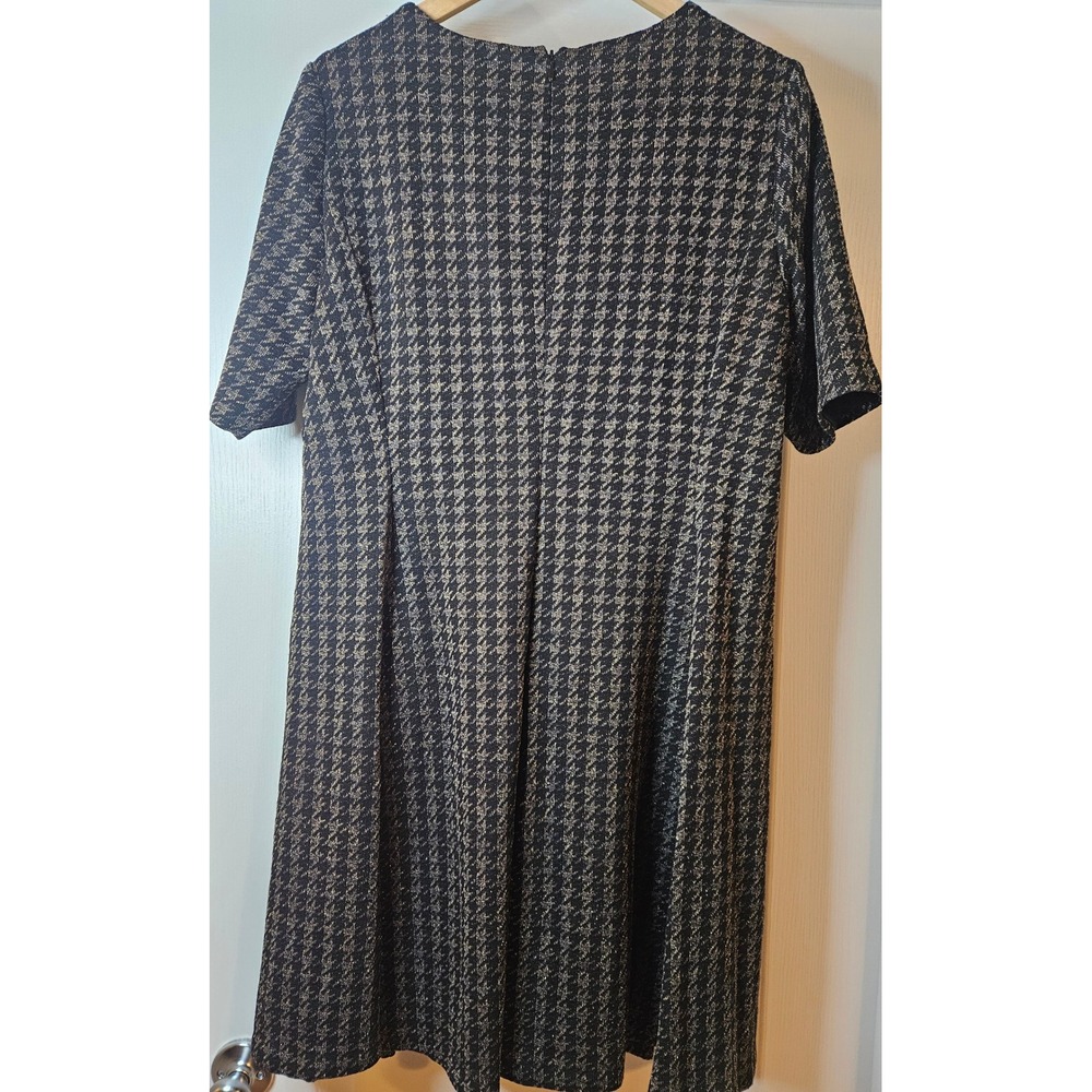 DKNY Black Gold Metallic Houndstooth Short Sleeve Shift Dress‎ Size 16 Chic - Picture 7 of 11